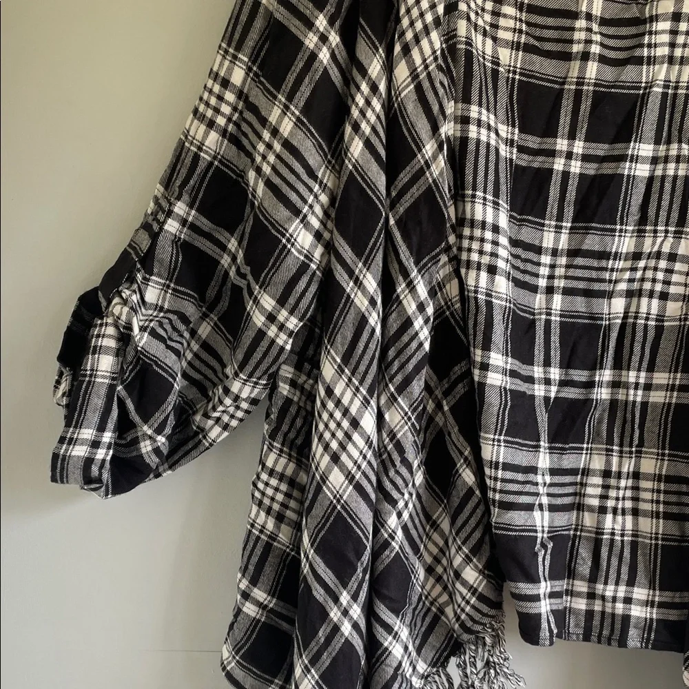 Torrid Black and White Plaid Fringe Poncho